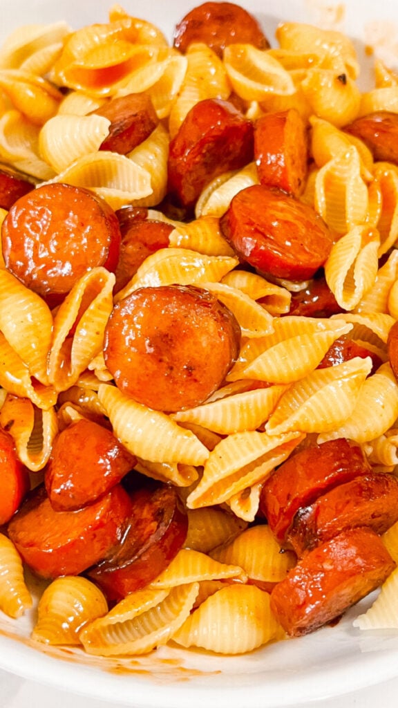  IMG_7149_jpg-1-576x1024 Honey BBQ Kielbasa Pasta  