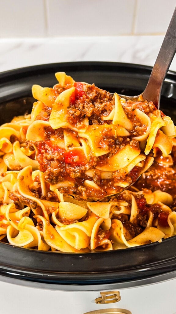  IMG_9115-576x1024 Slow Cooker Noodles and Meat Sauce  