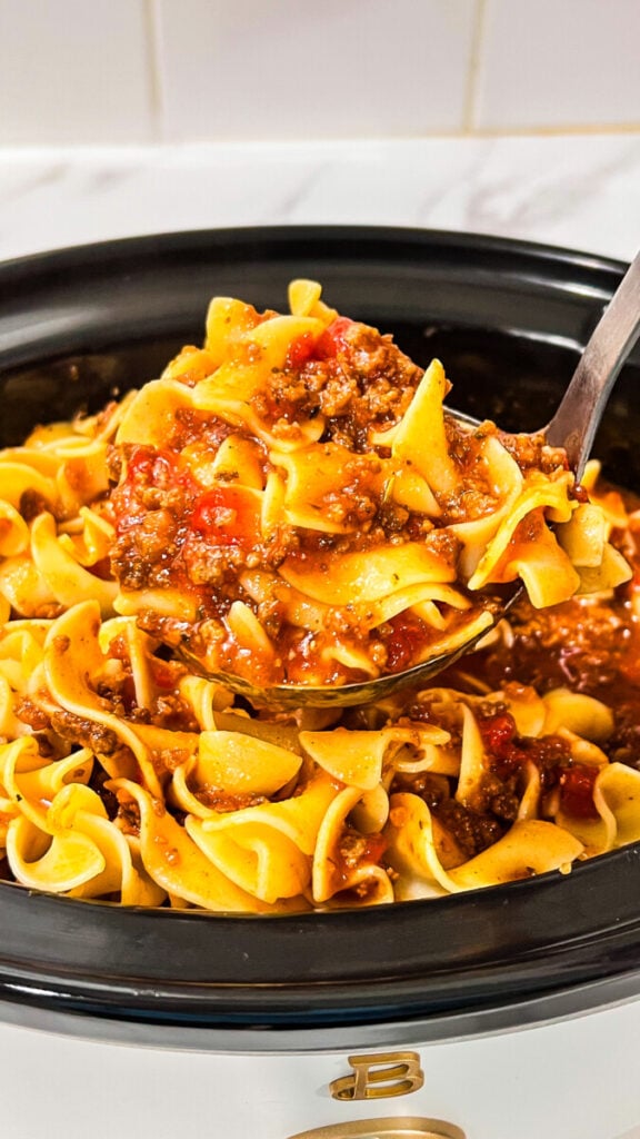  IMG_9116-576x1024 Slow Cooker Noodles and Meat Sauce  