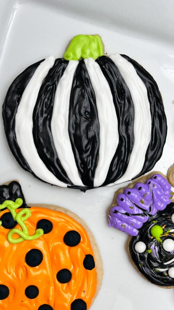  IMG_9061-576x1024 Black and White Striped Pumpkin Cookies  