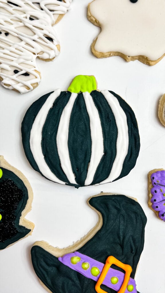  IMG_9449-576x1024 Black and White Striped Pumpkin Cookies  