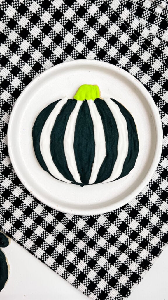  IMG_9454-576x1024 Black and White Striped Pumpkin Cookies  
